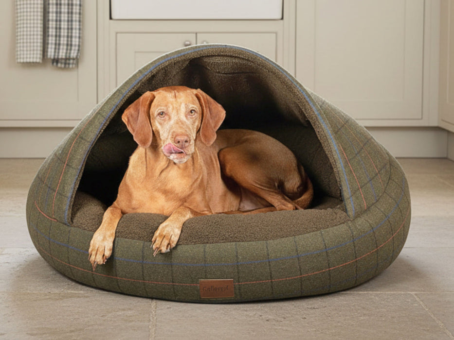 Luxury Green Tweed Deluxe Cocoon Dog Cave Bed