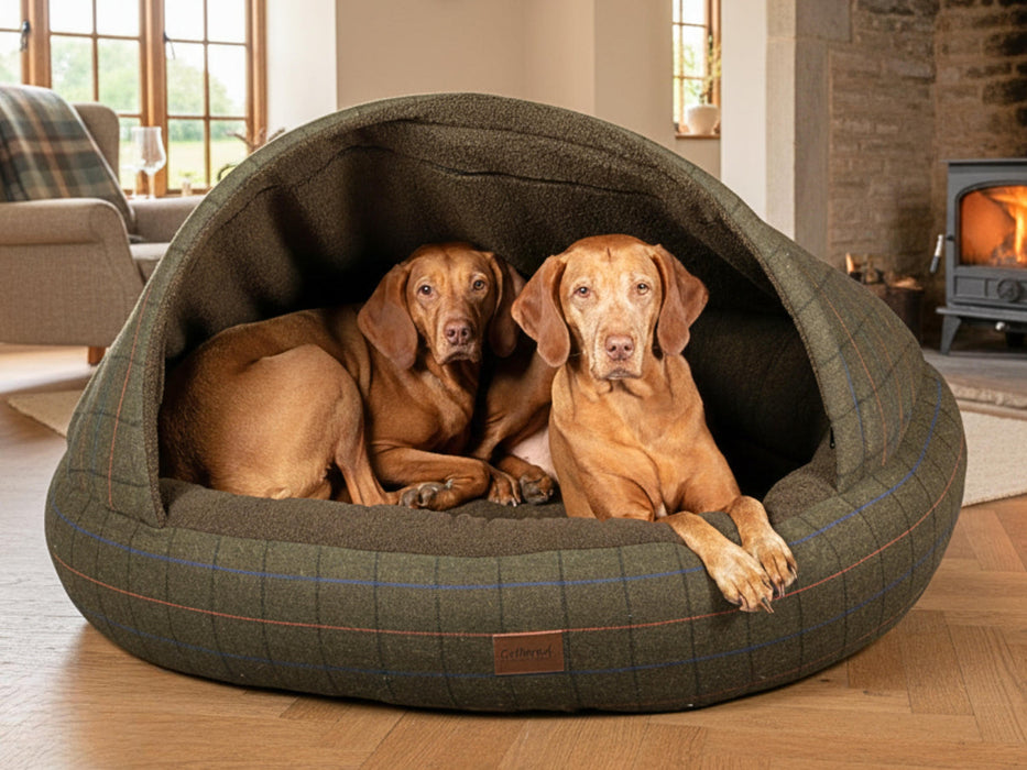 Luxury Green Tweed Deluxe Cocoon Dog Cave Bed