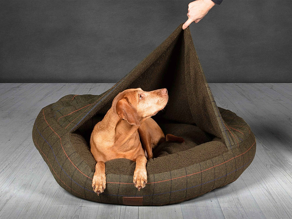 Collared Creatures - Green Tweed Luxury Cocoon Cushion Round Dog Bed