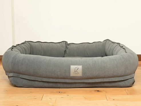 Collared Creatures - Luxury Grey Hoodied Bolster Dog Bed - Removable Hood