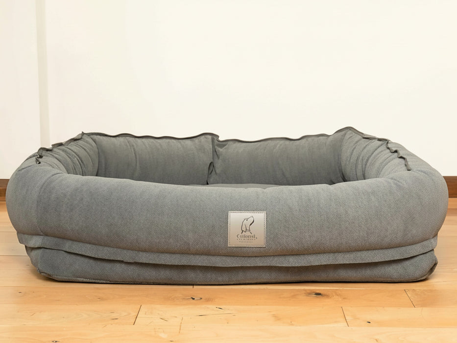 Grey Bolster Hoodied Dog Bed - Removable Hood