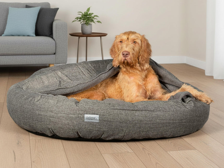 Collared Creatures - Luxury Grey Cocoon Cushion Round Dog Bed