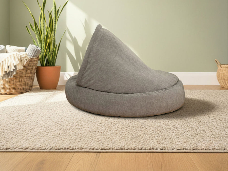 Collared Creatures - Grey Deluxe Cocoon Luxury Cave Dog Bed with New Grey Faux Fur Interior