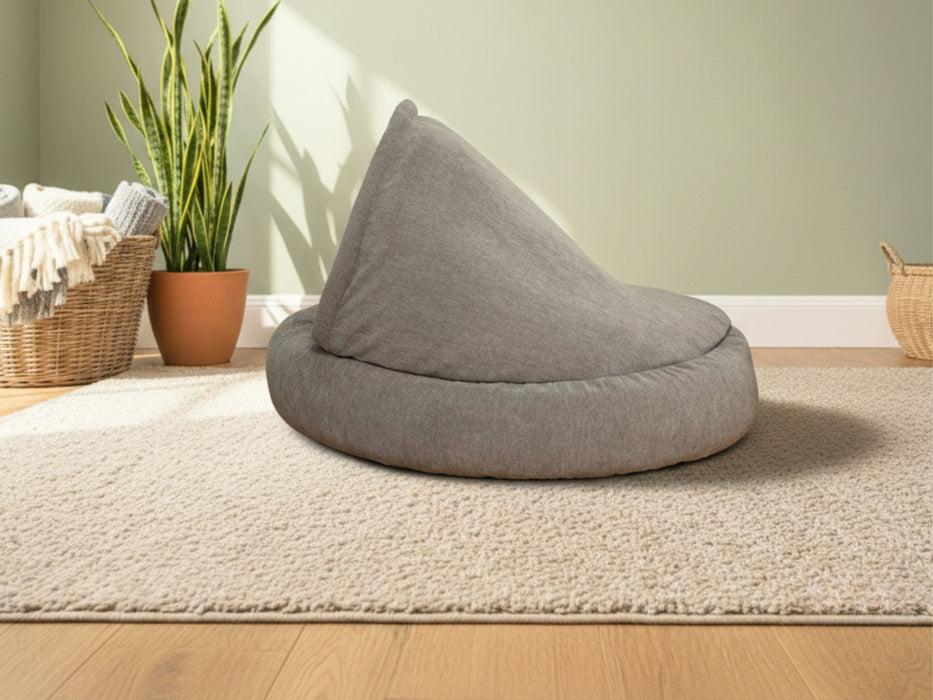 Grey Deluxe Comfort Cocoon Dog Bed Grey Faux Fur Interior
