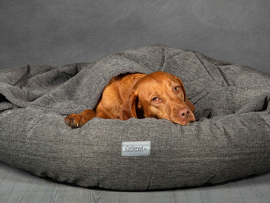 Collared Creatures - Luxury Grey Cocoon Cushion Round Dog Bed