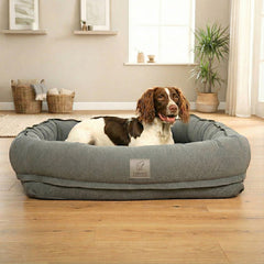 Collared Creatures - Luxury Grey Hoodied Bolster Dog Bed - Removable Hood