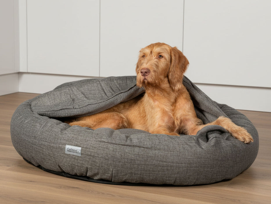 Collared Creatures - Luxury Grey Cocoon Cushion Round Dog Bed