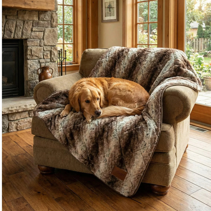 Luxury Brown Faux Fur Dog Blanket - Sofa Throw