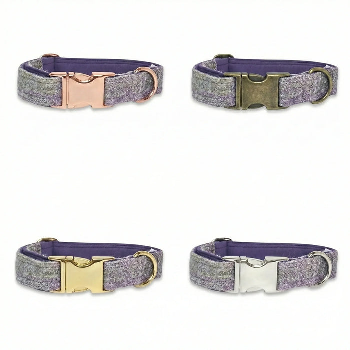 Lavender Block Check Harris Tweed Dog Collar