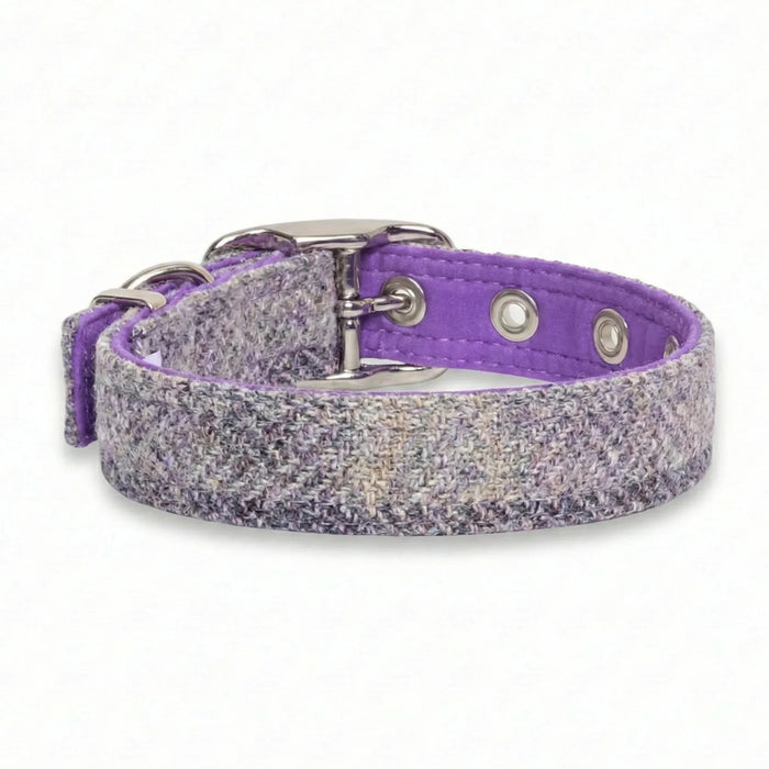 Lavender Block Check - Buckle Fastening Luxury Harris Tweed Dog Collar