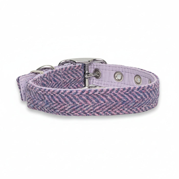 Lilac & Blue Herringbone - Buckle Fastening Luxury Harris Tweed Dog Collar