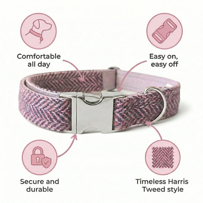 Lilac & Blue Herringbone Luxury Harris Tweed Dog Collar