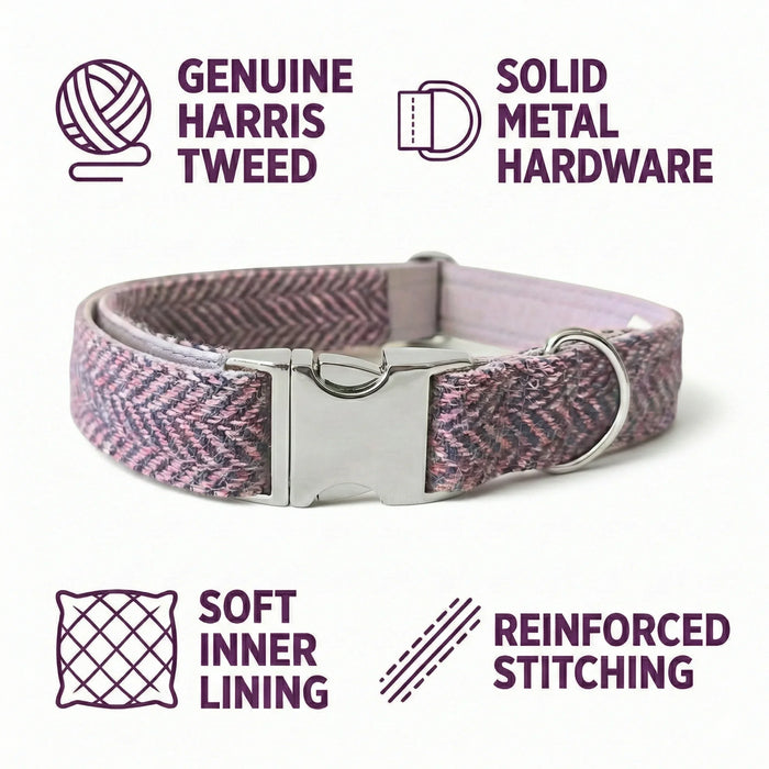 Lilac & Blue Herringbone Luxury Harris Tweed Dog Collar