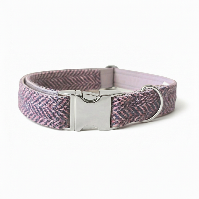 Lilac & Blue Herringbone Luxury Harris Tweed Dog Collar