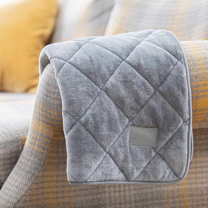 Luxury Grey Quilted Dog Blanket - Sofa Throw