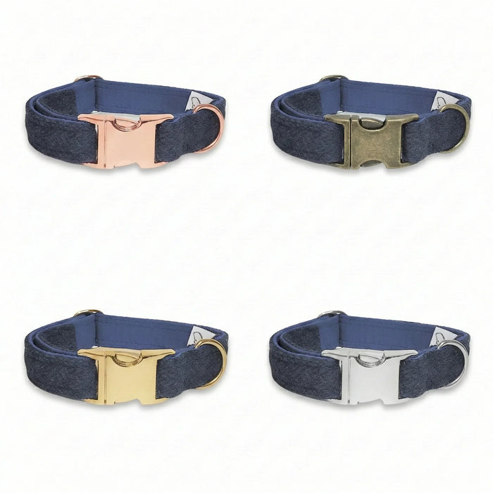 Midnight Blue Herringbone Luxury Harris Tweed Dog Collar