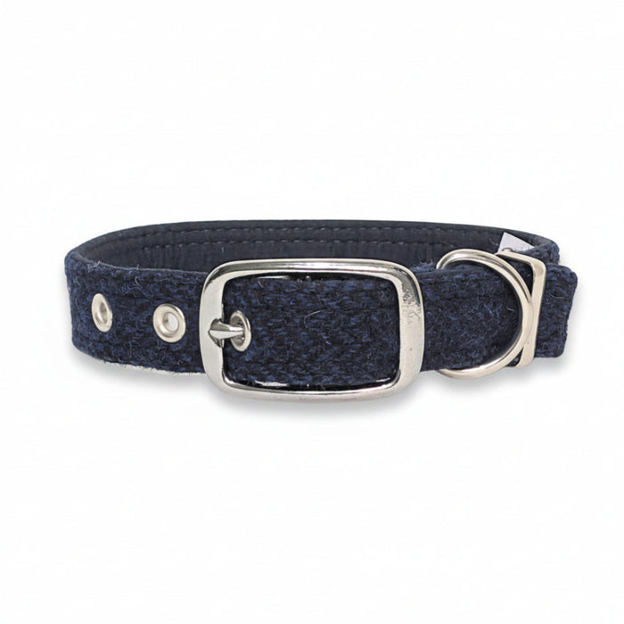 Midnight Blue Herringbone - Buckle Fastening Luxury Harris Tweed Dog Collar