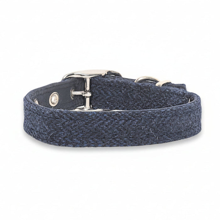 Midnight Blue Herringbone - Buckle Fastening Luxury Harris Tweed Dog Collar