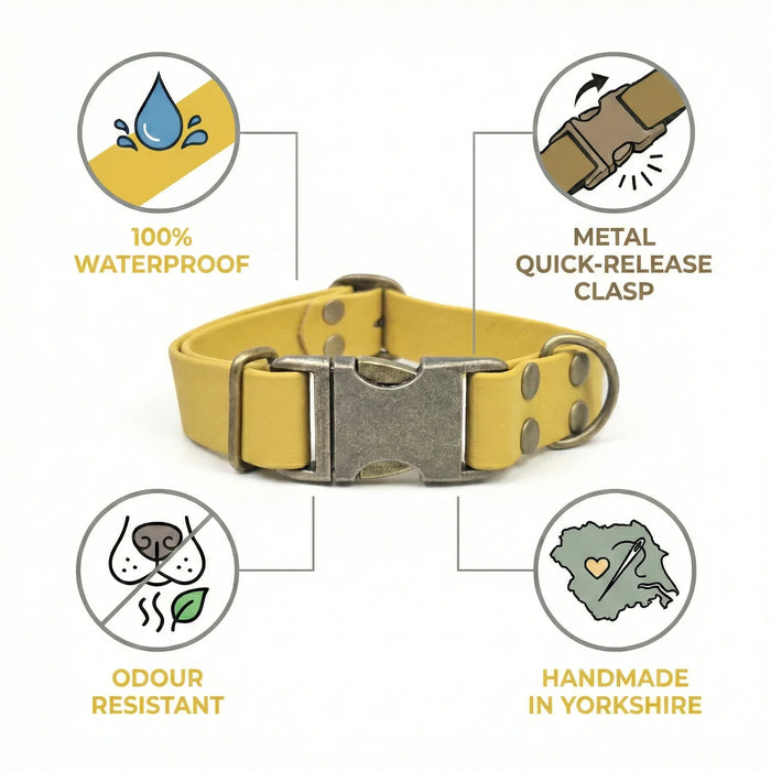 Mustard Waterproof Biothane Metal Clasp Dog Collar