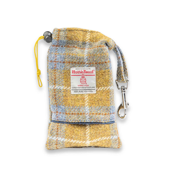 Mustard & Blue Check Harris Tweed Treat Bag With Built-In Poop Bag Dispenser