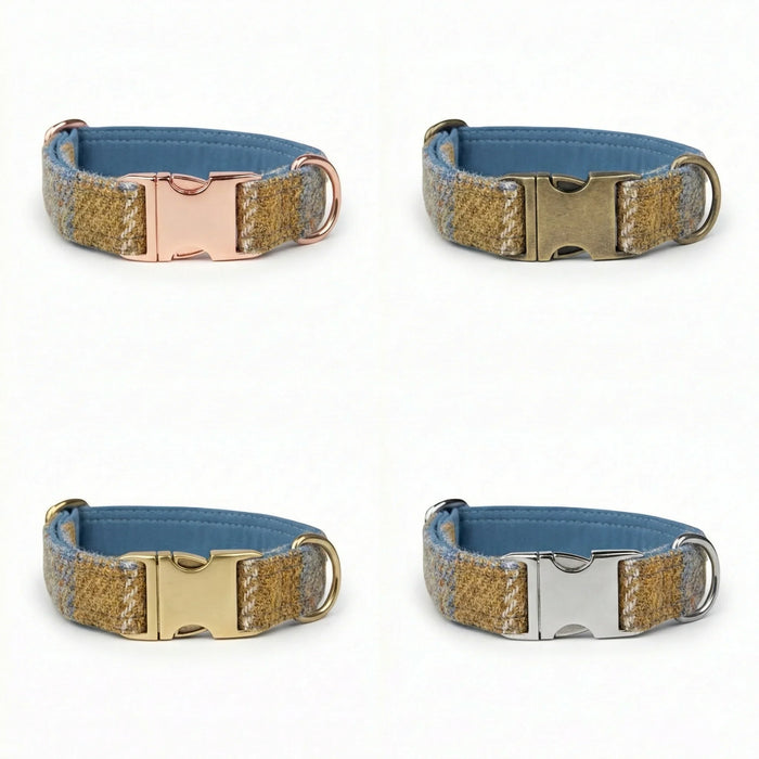 Mustard & Blue Check Luxury Harris Tweed Dog Collar