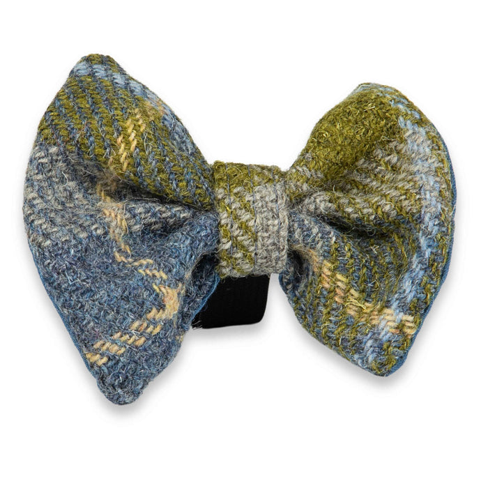 Mustard & Blue Check Luxury Harris Tweed Dog Bow Tie