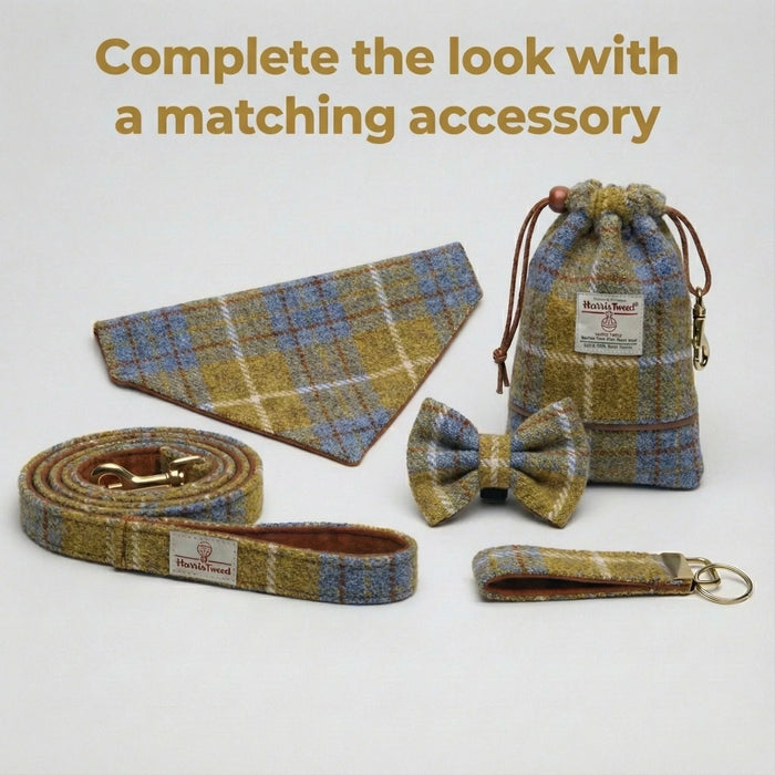 Extra Wide 38mm - Mustard & Blue Check Harris Tweed Dog Collar