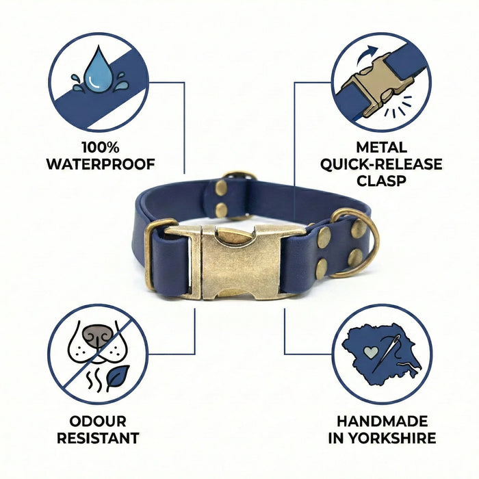 Navy Waterproof Biothane Metal Clasp Dog Collar