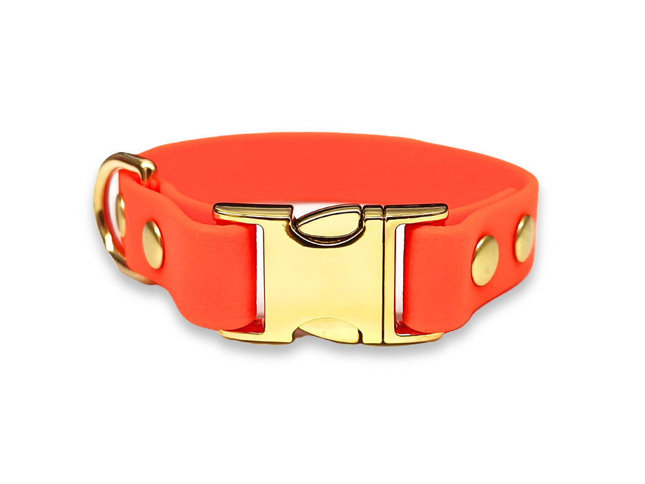 Neon Orange Small Breed Waterproof Biothane Dog Collar 21cm to 28cm Neck