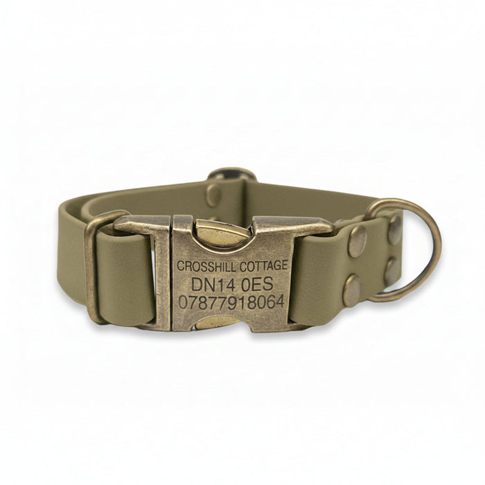 Olive Waterproof Biothane Metal Clasp Dog Collar