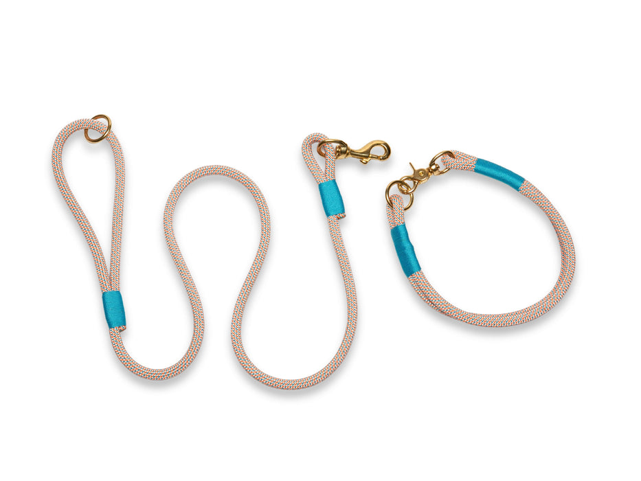 Orange & Blue Handmade Rope Dog Collar with Whipping