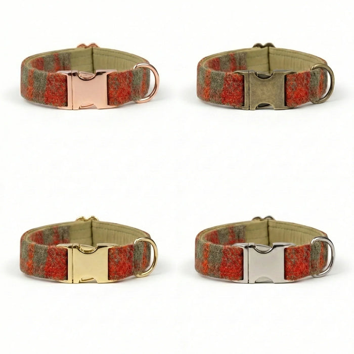 Orange & Olive Check Harris Tweed Luxury Dog Collar
