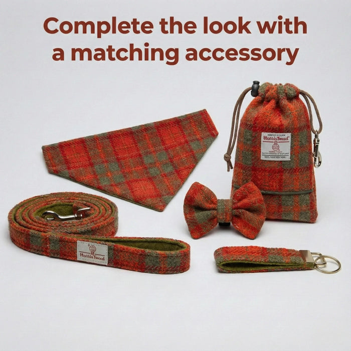 Orange & Olive Check Harris Tweed Luxury Dog Collar