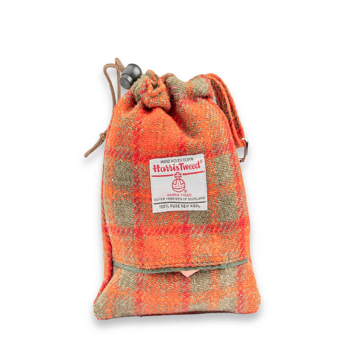 Orange & Olive Check Harris Tweed Treat Bag With Built-In Poop Bag Dispenser