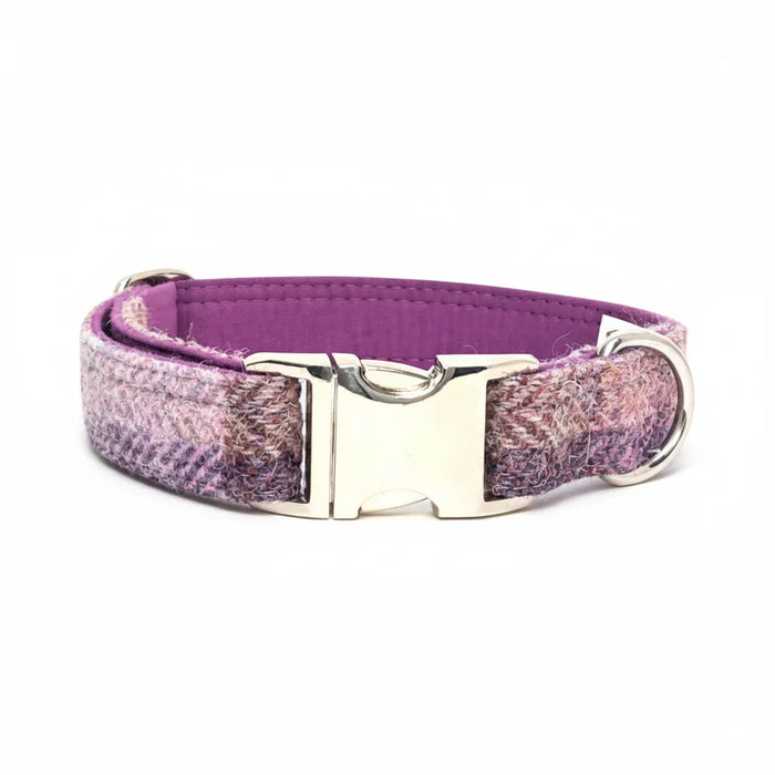 Pretty Pink Block Herringbone Check Harris Tweed Dog Collar