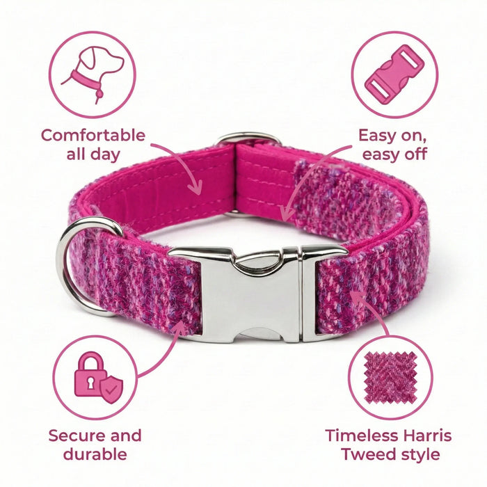 Pink Koana Harris Tweed Dog Collar