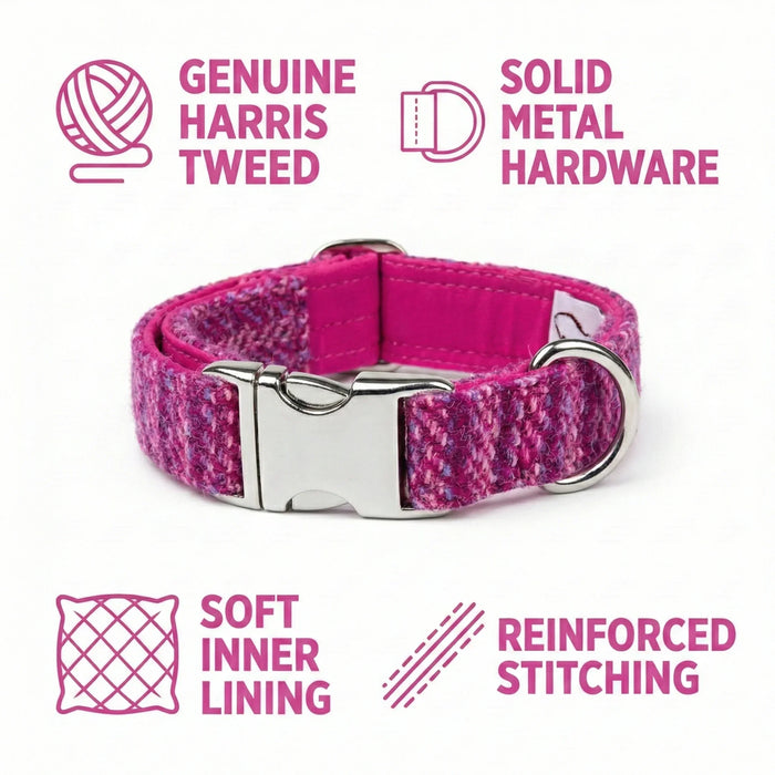 Pink Koana Harris Tweed Dog Collar