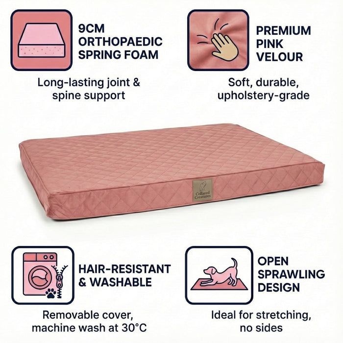 Collared Creatures Pink Velour Luxury Mattress Dog Bed
