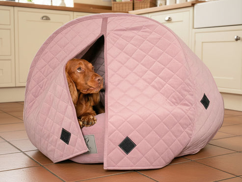 Collared Creatures Pink Quilted Velour Deluxe Comfort Cocoon Dog Cave Bed