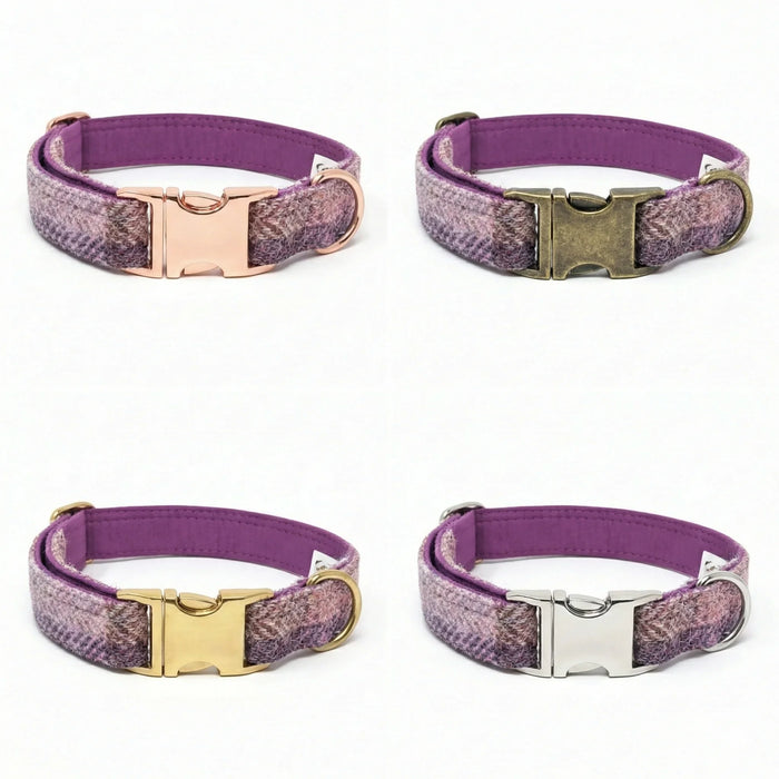 Pretty Pink Block Herringbone Check Harris Tweed Dog Collar