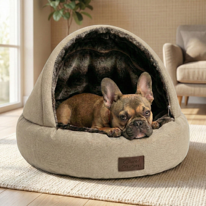 Collared Creatures - The Beige Deluxe Cocoon Dog Cave Bed