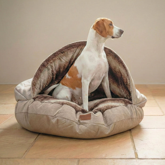 Beige Luxury Dog Cave Bed with Removable Firm hood