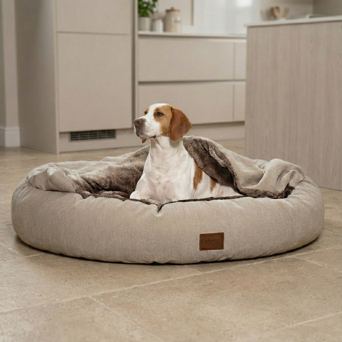 Collared Creatures - Luxury Cocoon Cushion Round Dog Bed - Beige