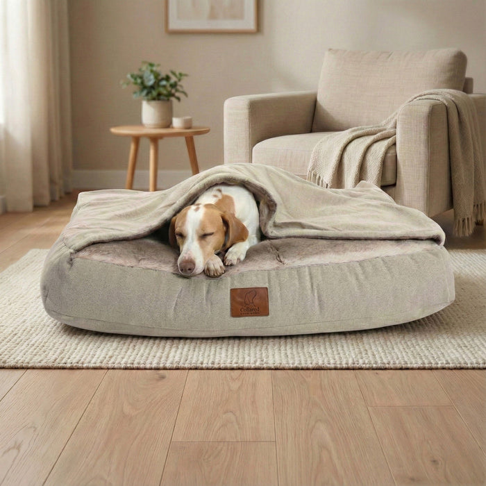 Collared Creatures - Beige Luxury Dog Snuggle Bed / Snuggle Sack /Sleeping Sack Luxury Dog Bed