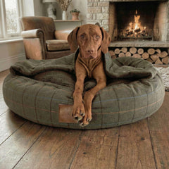 Collared Creatures - Green Tweed Luxury Cocoon Cushion Round Dog Bed