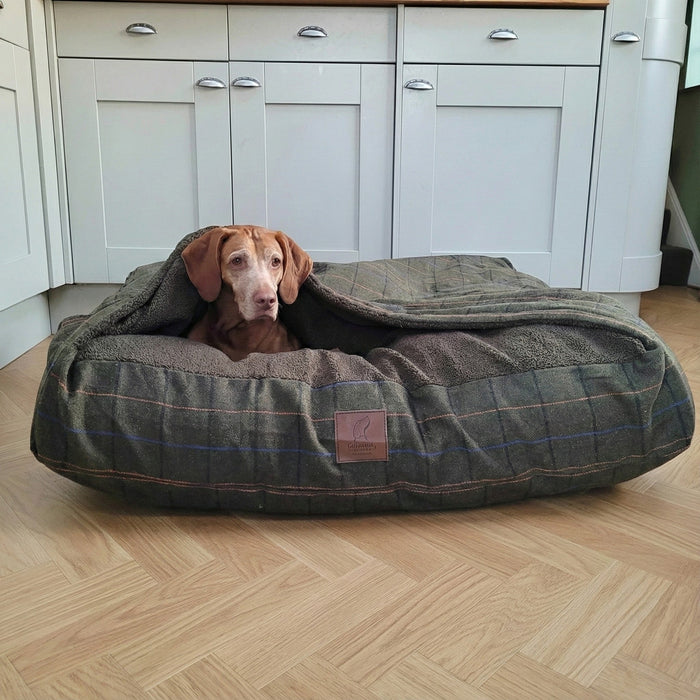 Green Tweed Luxury Dog Snuggle Bed - Snuggle Sack