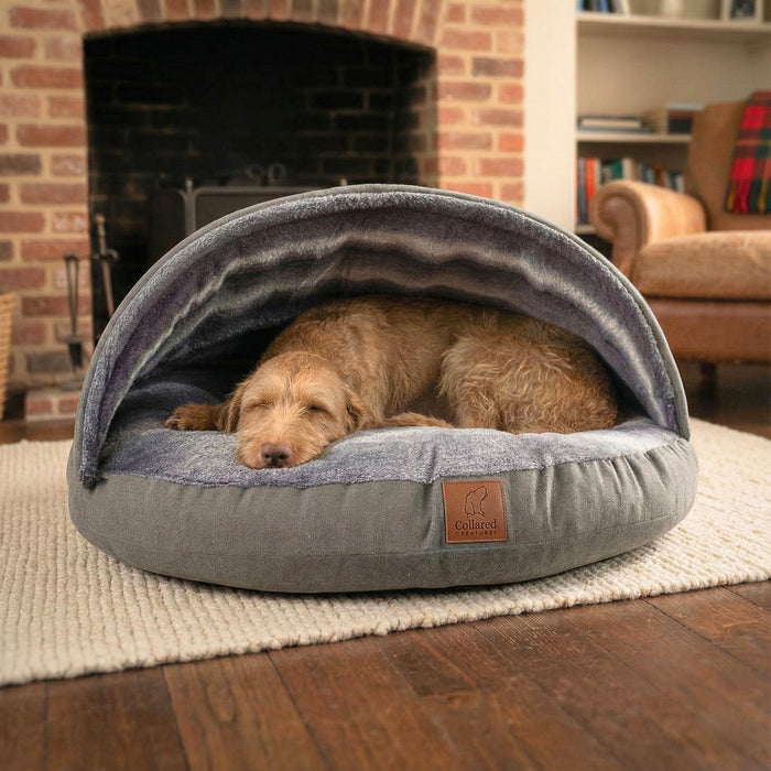 Grey Luxury Dog Cave Bed with Removable Firm Hood