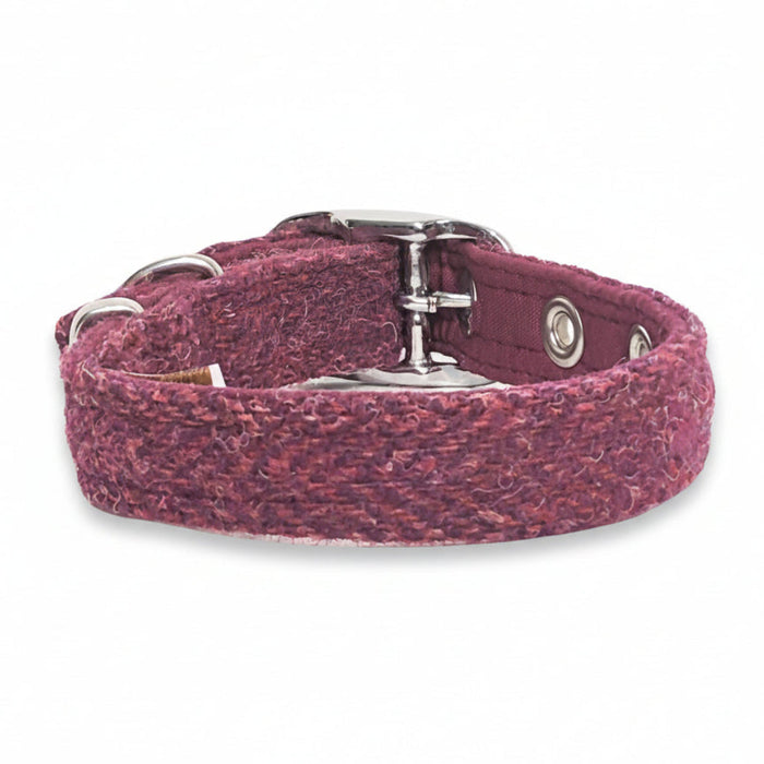 Raspberry & Coral Herringbone - Buckle Fastening Luxury Harris Tweed Dog Collar