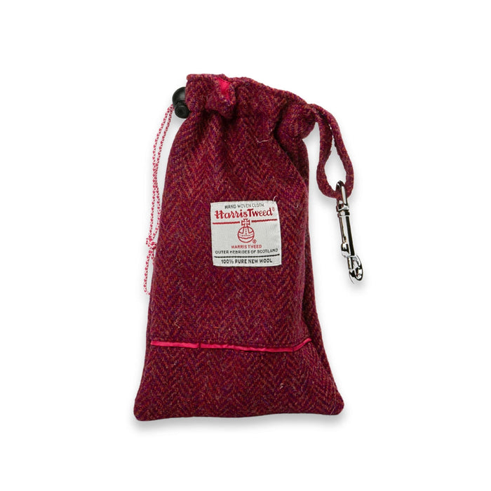 Raspberry & Coral Herringbone Harris Tweed Treat Bag With Built-In Poop Bag Dispenser