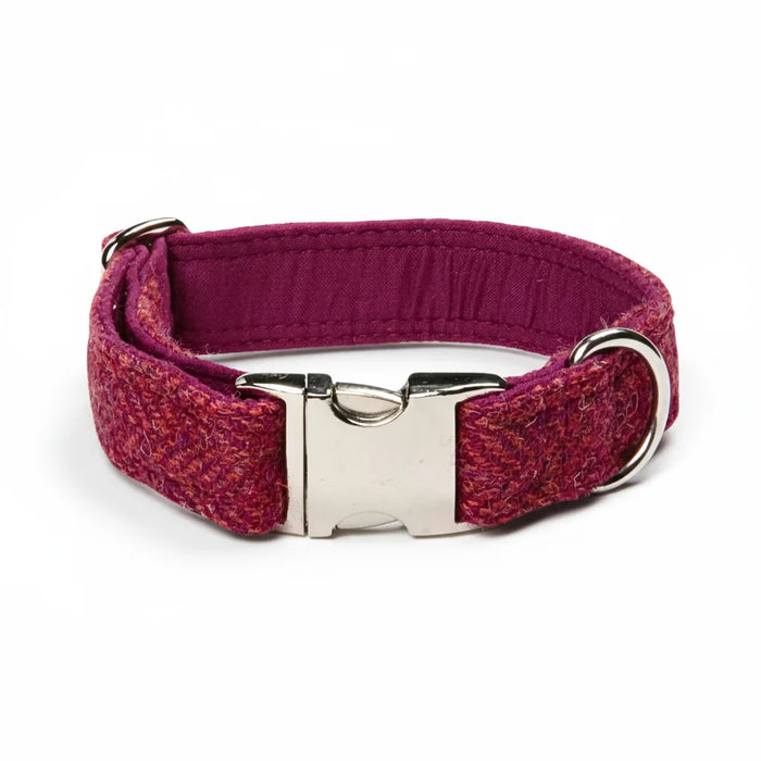 Raspberry & Coral Herringbone Harris Tweed Dog Collar